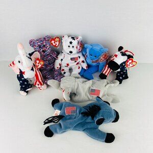 Ty Beanie Baby Babies Lot Of Patriotic Animals America Lefty Righty USA Glory +